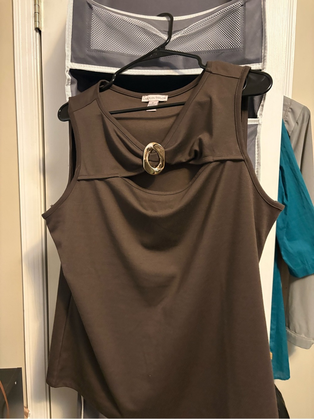 Carolyn Taylor Brown Sleeveless Tank with Gold Accent Ring
